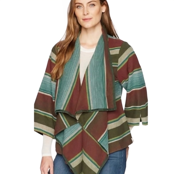 Woolrich Pemberton Woman’s 100% Cotton Maroon and Green Striped Sweater Cape L - Picture 1 of 13